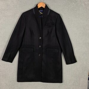 J.‎ Crew Regent Topcoat Petite 12 P Black Double Serge 100% Wool Single Breasted
